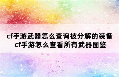 cf手游武器怎么查询被分解的装备 cf手游怎么查看所有武器图鉴